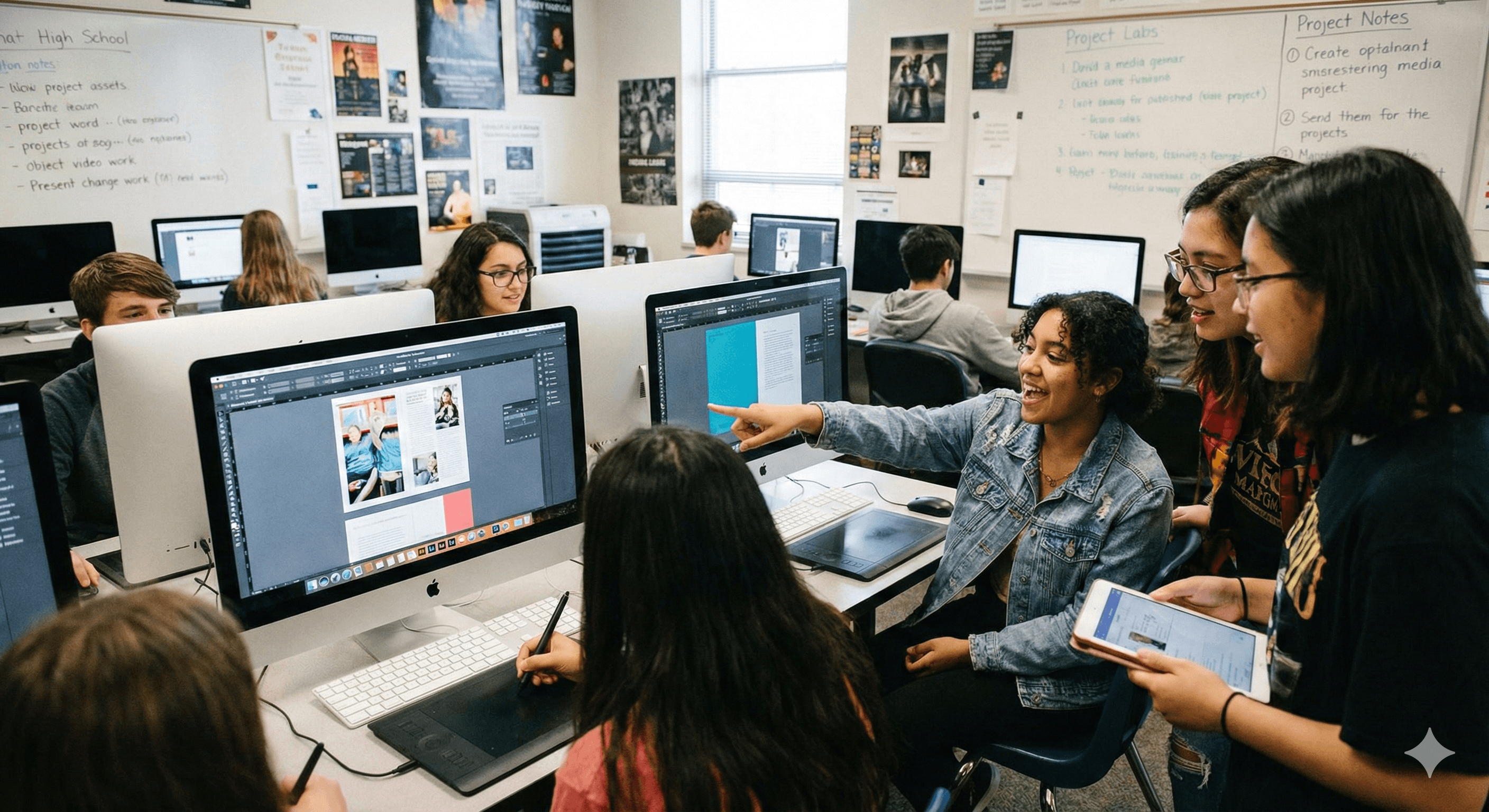 Students working on digital media